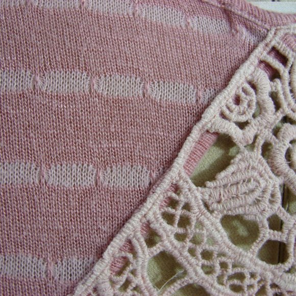 Dusty Rose Mauve Knit Crochet Back Top Tee MED - Picture 7 of 13